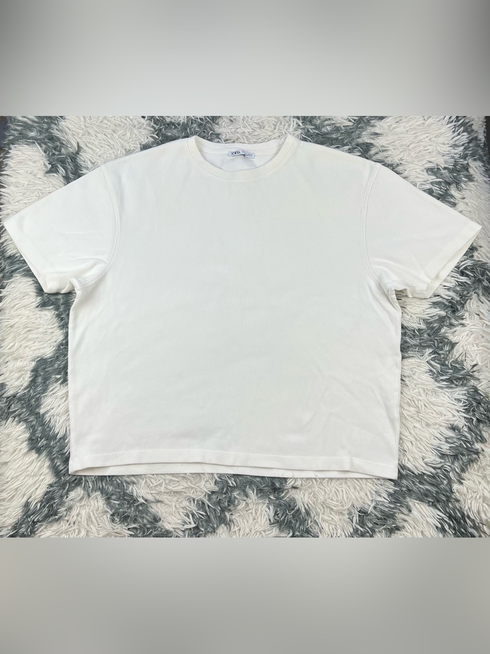 Zara Women’s ivory Ribbed Boxy-fit Crewneck T-shirt Size Large